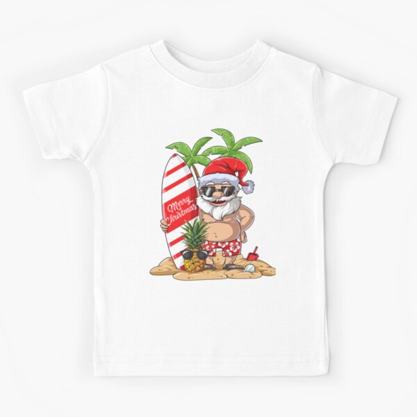 Santa Hawaiian Surfing T Shirt Christmas Summer Surf Hawaii Kids T-Shirt