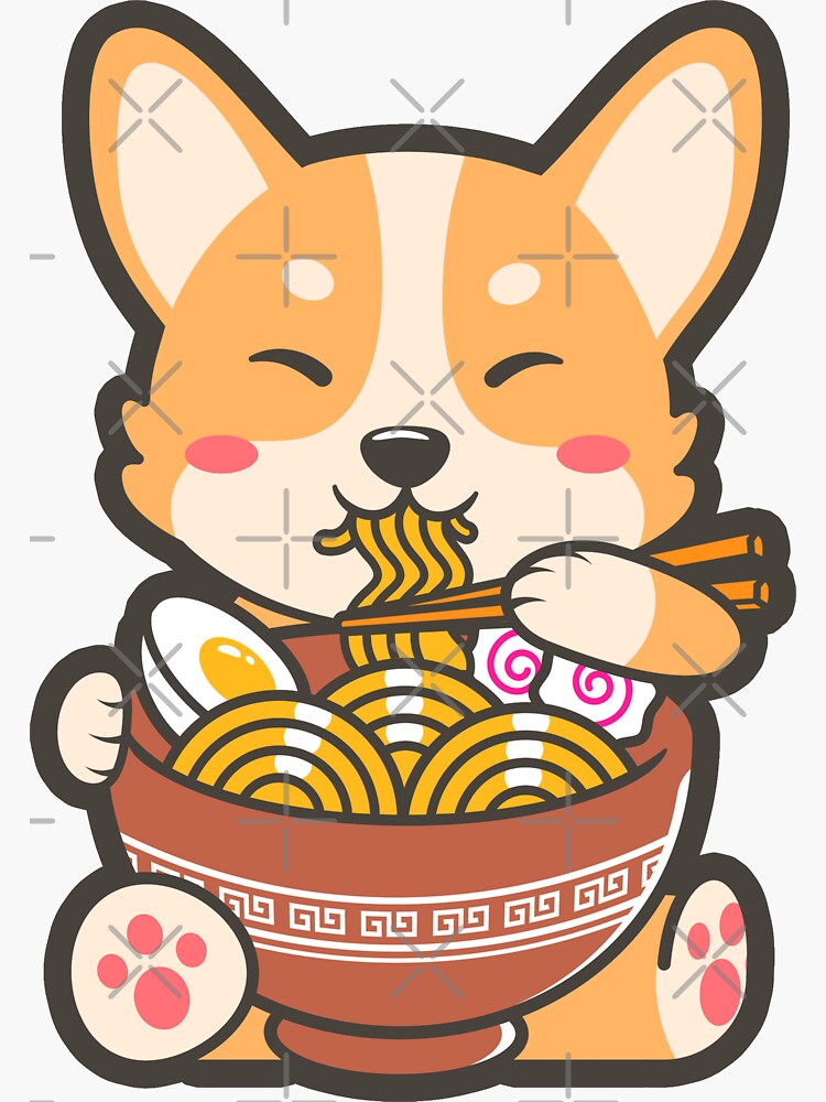 Kawaii Corgi Dog Eating Ramen &quot; Sticker for Sale by franktact 