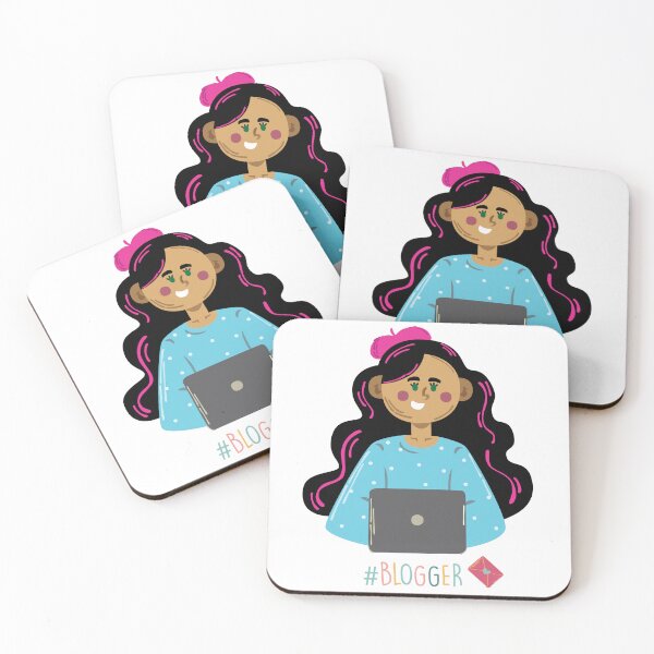 Item preview, blogger girl with laptop, new vlog, following	 designed and sold by SabinArt.