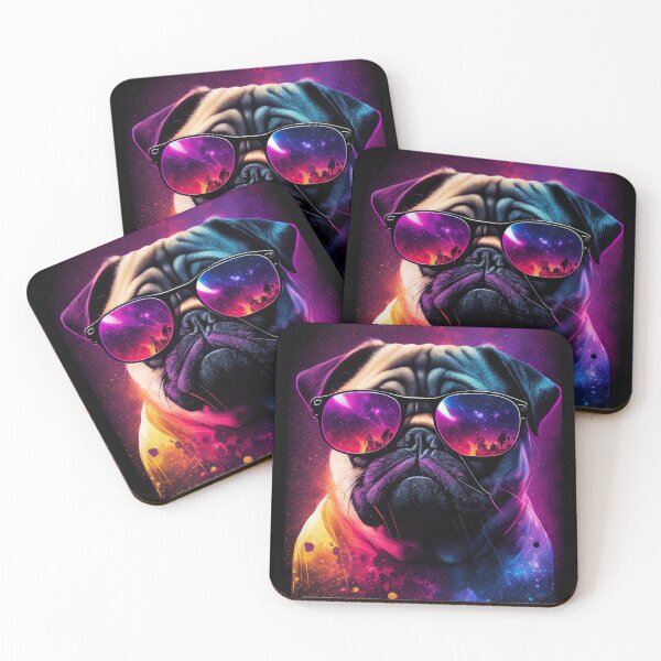 Item preview, Mega cool pug in 80s retrowave, synthwave style, colorful dog designed and sold by SnorbelDesign.