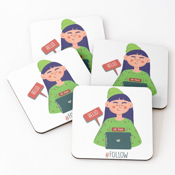 Item preview, blogger girl with laptop, new vlog, following	 designed and sold by SabinArt.