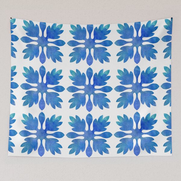 Item preview, Ginger Hawaiian Quilt Blue Watercolor Aloha print designed and sold by alohagiftbox.