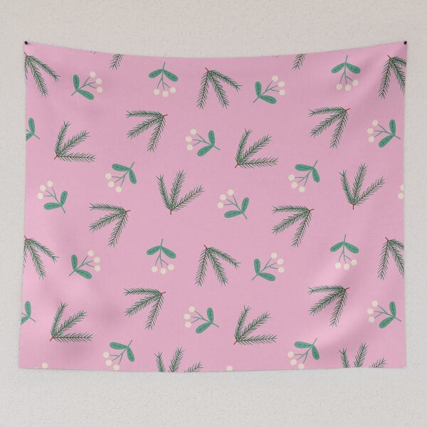 Item preview, Festive Pine Branch and Mistletoe Pattern on Pink – Holiday Christmas Design designed and sold by Studio Dotsch.