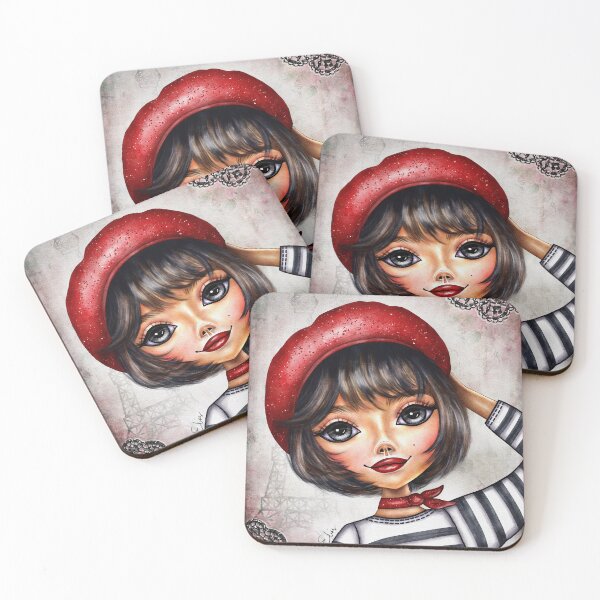 Item preview, Beautiful French Girl with Red Beret and Striped Shirt designed and sold by nancyelias.