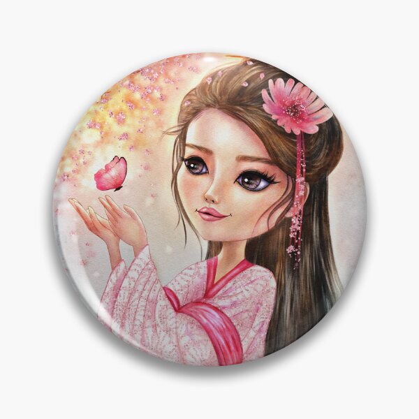 Item preview, Beautiful Japanese Girl  in Traditional Dress with Butterfly and Cherry Blossoms Background designed and sold by nancyelias.