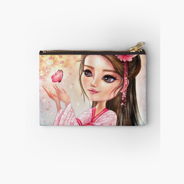 Item preview, Beautiful Japanese Girl  in Traditional Dress with Butterfly and Cherry Blossoms Background designed and sold by nancyelias.