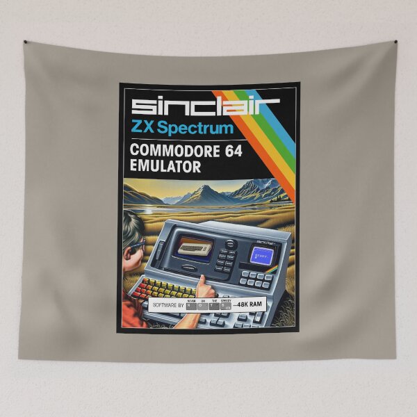 Item preview, C64 EMULATOR for the Sinclair ZX Spectrum (front cover) - Fantasy / Parody Game Cassette Cover - 80s 8-bit Retro Game (Never on the Speccy!) designed and sold by RetroTeeStudio.