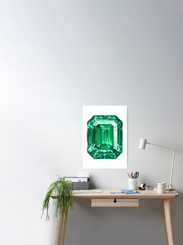 Emerald Gemstone Painting. Gem Print. Handpainted Crystal Art