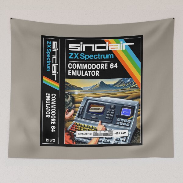 Item preview, C64 EMULATOR for the Sinclair ZX Spectrum (front cover + spine) - Fantasy / Parody Game Cassette Cover - 80s 8-bit Retro Game (Never on the Speccy!) designed and sold by RetroTeeStudio.