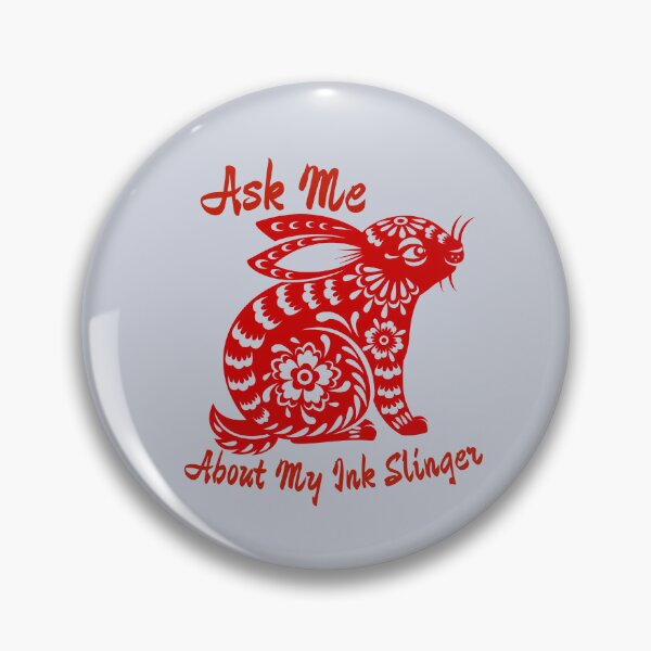 Item preview, Ask Me About My Ink SlingerTattoo Floral Bunny Rabbit Design in Red for Year Round or Chinese New Year 2023 designed and sold by tranquilbeach.