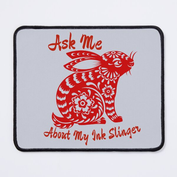 Item preview, Ask Me About My Ink SlingerTattoo Floral Bunny Rabbit Design in Red for Year Round or Chinese New Year 2023 designed and sold by tranquilbeach.