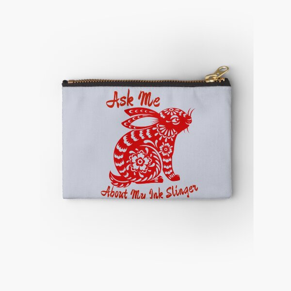 Item preview, Ask Me About My Ink SlingerTattoo Floral Bunny Rabbit Design in Red for Year Round or Chinese New Year 2023 designed and sold by tranquilbeach.