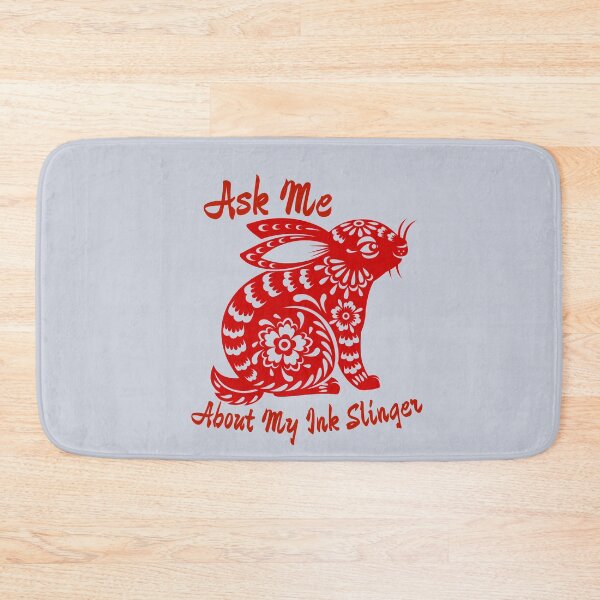 Item preview, Ask Me About My Ink SlingerTattoo Floral Bunny Rabbit Design in Red for Year Round or Chinese New Year 2023 designed and sold by tranquilbeach.