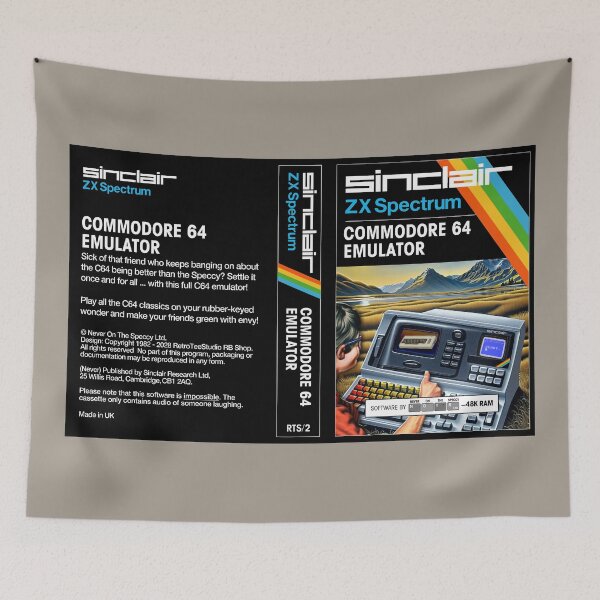 Item preview, C64 EMULATOR for the Sinclair ZX Spectrum (cassette cover) - Fantasy / Parody Game - 80s 8-bit Retro Game (Never on the Speccy!) designed and sold by RetroTeeStudio.