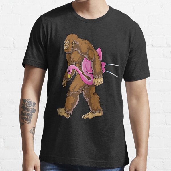 Bigfoot Carrying Lawn Flamingo T Shirt Funny Sasquatch Tees Essential T-Shirt