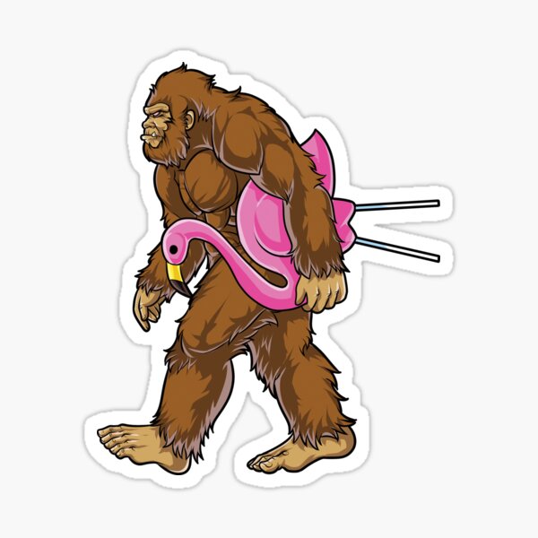 Bigfoot Carrying Lawn Flamingo T Shirt Funny Sasquatch Tees Sticker