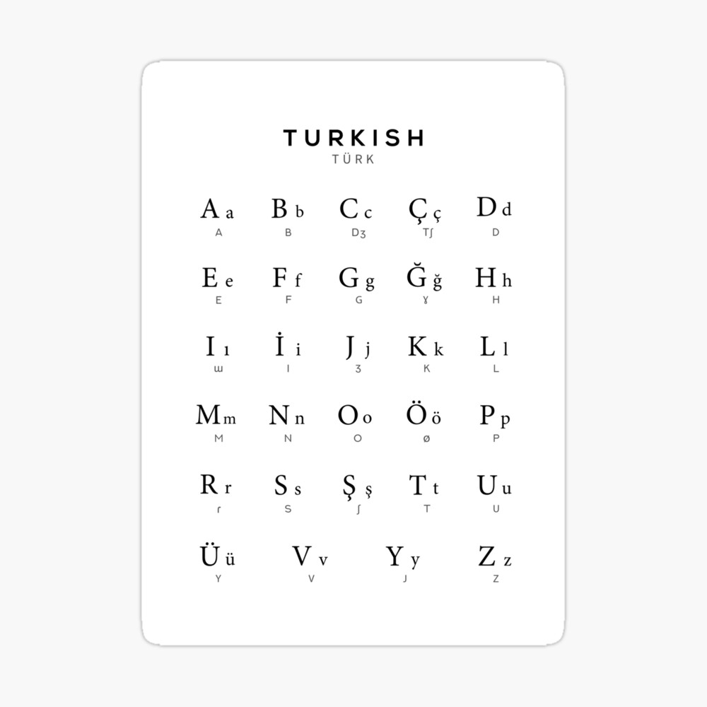 Turkish Alphabet Chart, Turkey Language Chart, White Art Board Print for  Sale by typelab | Redbubble