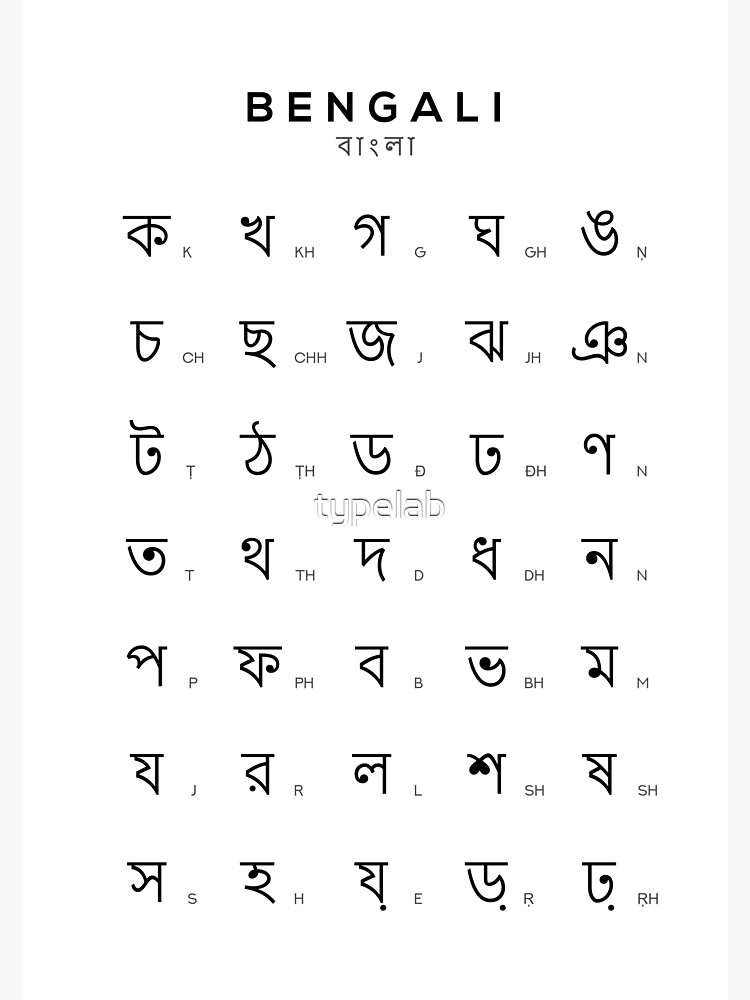 "Bengali Alphabet Chart, Bengali Language Chart, White" Sticker for ...