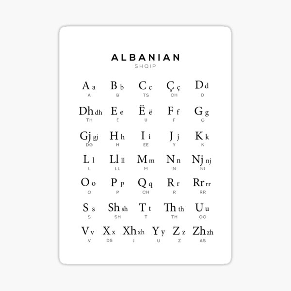 "Albanische AlphabetTabelle, albanische Sprachtabelle, weiß" Sticker