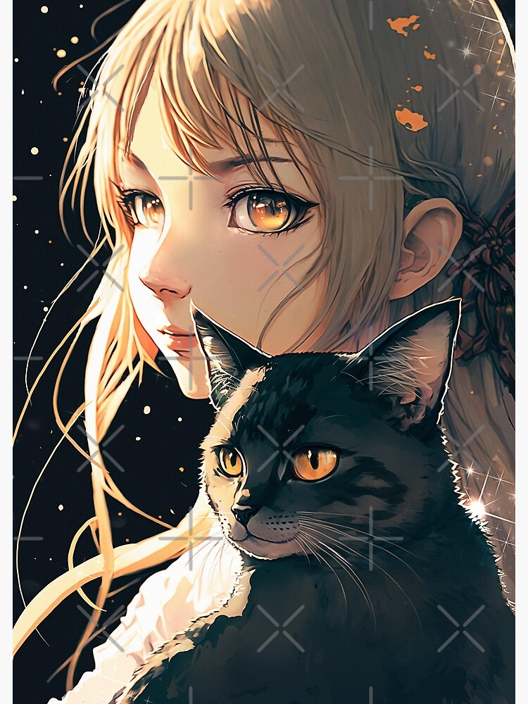 Cute goth anime girl with her gothic cat kawaii Japanese style cool design  | Poster