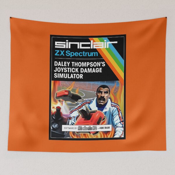 Item preview, DALEY THOMPSON'S JOYSTICK DAMAGE SIMULATOR for the Sinclair ZX Spectrum (front cover) - Fantasy / Parody Game Cassette Cover - 80s 8-bit Retro Game (Never on the Speccy!) designed and sold by RetroTeeStudio.