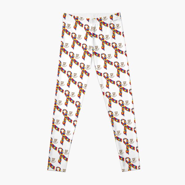 Autism Awareness Puzzle Pieces Black Bckgrnd Yoga Waistband Leggings