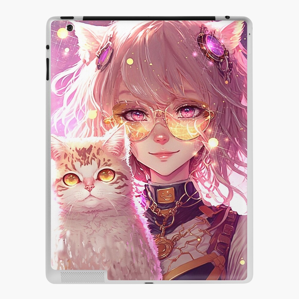Cute Anime Cat Girl With Her Kawaii Cat by Anass Benktitou