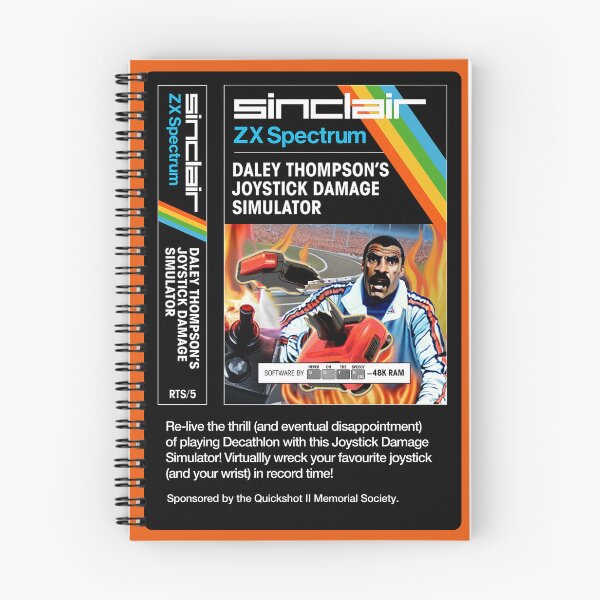 Item preview, DALEY THOMPSON'S JOYSTICK DAMAGE SIMULATOR for the Sinclair ZX Spectrum (front + text) - Fantasy / Parody Game Cassette Cover - 80s 8-bit Retro Game (Never on the Speccy!) designed and sold by RetroTeeStudio.
