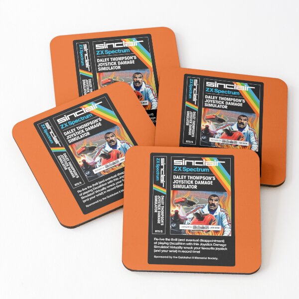Item preview, DALEY THOMPSON'S JOYSTICK DAMAGE SIMULATOR for the Sinclair ZX Spectrum (front + text) - Fantasy / Parody Game Cassette Cover - 80s 8-bit Retro Game (Never on the Speccy!) designed and sold by RetroTeeStudio.