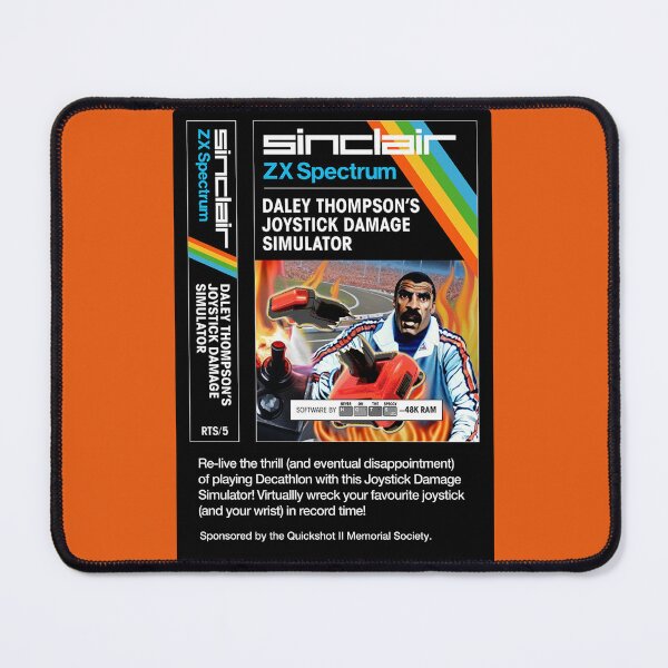 Item preview, DALEY THOMPSON'S JOYSTICK DAMAGE SIMULATOR for the Sinclair ZX Spectrum (front + text) - Fantasy / Parody Game Cassette Cover - 80s 8-bit Retro Game (Never on the Speccy!) designed and sold by RetroTeeStudio.
