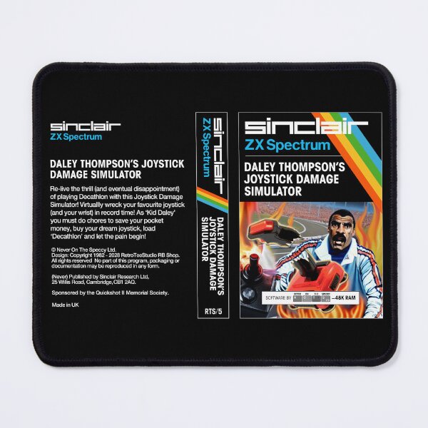Item preview, DALEY THOMPSON'S JOYSTICK DAMAGE SIMULATOR for the Sinclair ZX Spectrum (cassette cover) - Fantasy / Parody Game Cassette Cover - 80s 8-bit Retro Game (Never on the Speccy!) designed and sold by RetroTeeStudio.