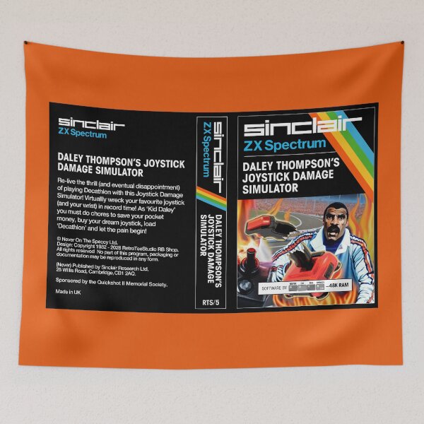 Item preview, DALEY THOMPSON'S JOYSTICK DAMAGE SIMULATOR  for the Sinclair ZX Spectrum (cassette cover) - Fantasy / Parody Game Cassette Cover - 80s 8-bit Retro Game (Never on the Speccy!) designed and sold by RetroTeeStudio.