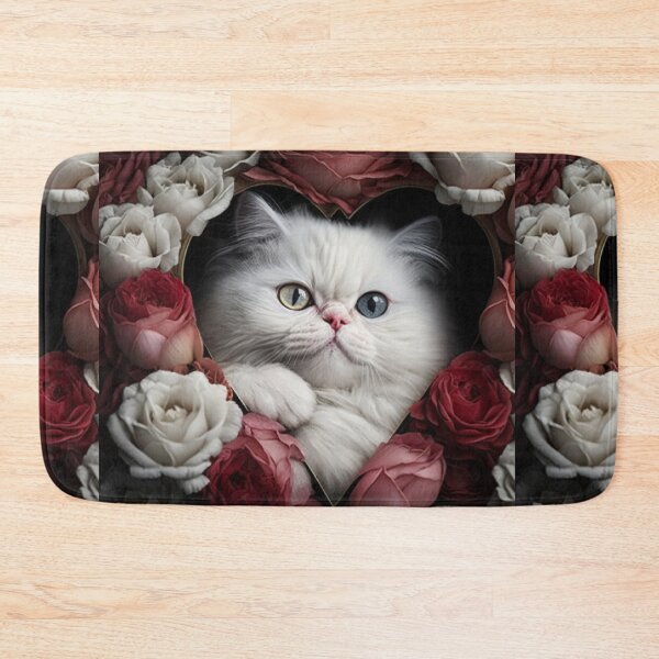 Item preview, White Cat in Heart of roses designed and sold by BISJOU.