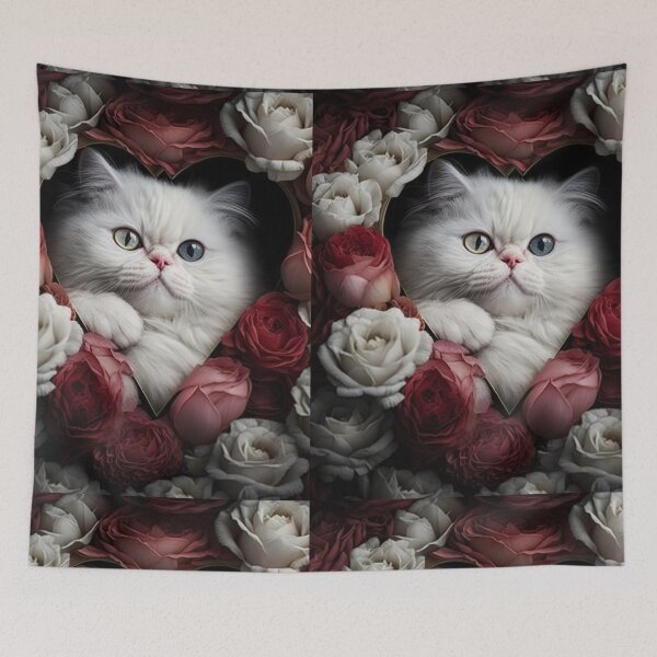 Item preview, White Cat in Heart of roses designed and sold by BISJOU.