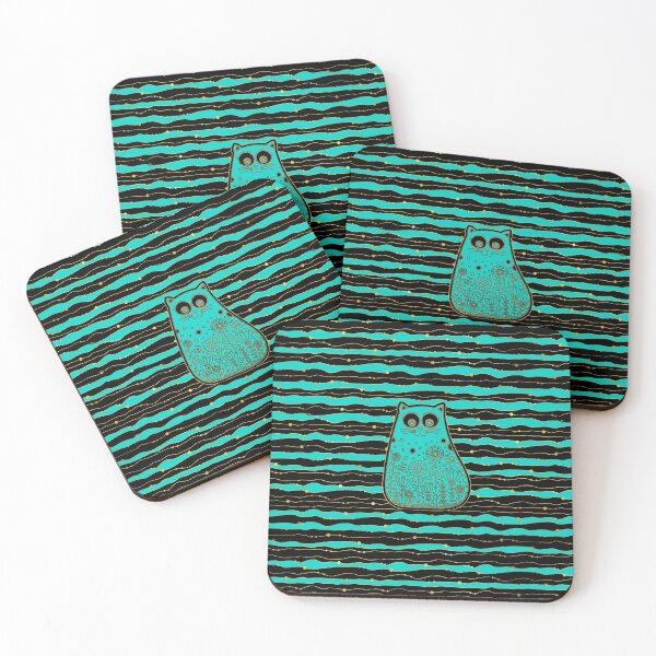 Item preview, Cute Gold Framed Cat on Black and Teal designed and sold by k9printart.