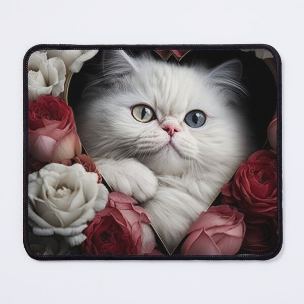 Item preview, White Cat in Heart of roses designed and sold by BISJOU.