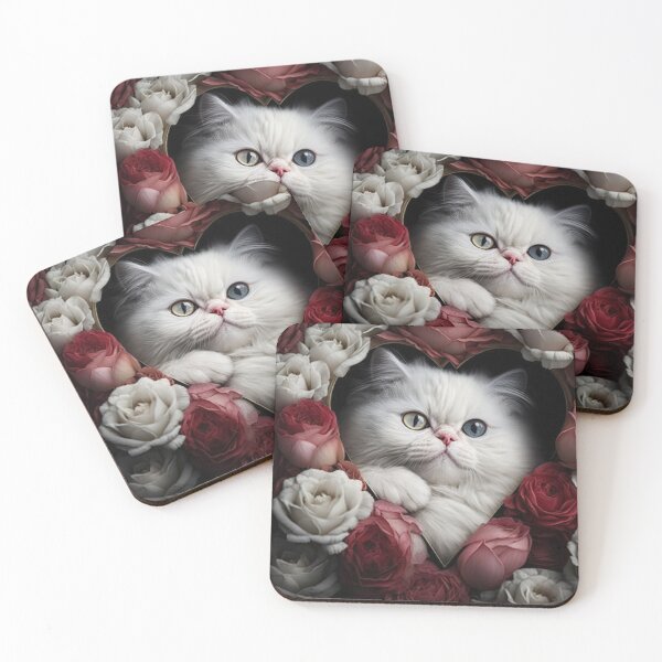 Item preview, White Cat in Heart of roses designed and sold by BISJOU.