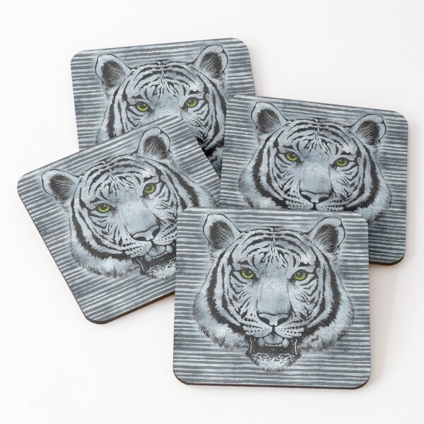Item preview, White Tiger on Frost glass background designed and sold by k9printart.