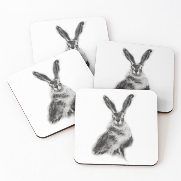 Item preview, A black and white charcoal drawing of a beautiful long eared hare designed and sold by NorthViewArt.