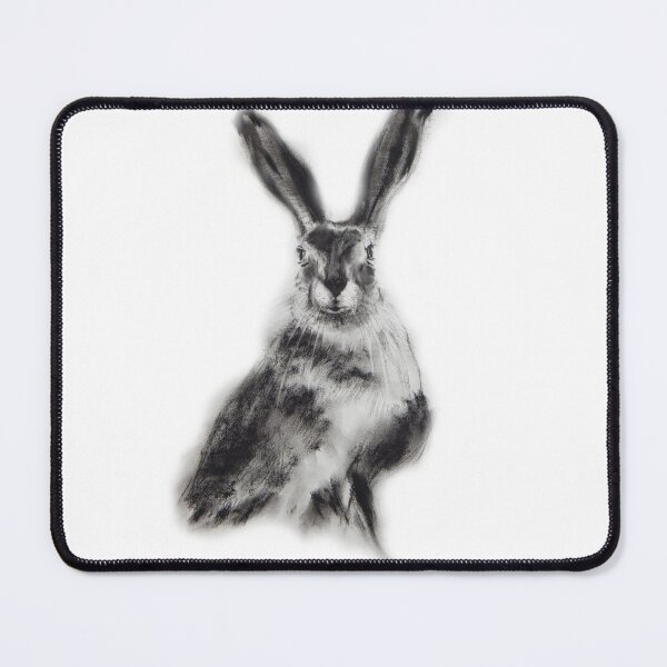 Item preview, A black and white charcoal drawing of a beautiful long eared hare designed and sold by NorthViewArt.