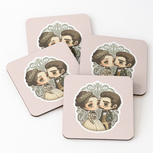 Item preview, cute sweet kawaii cartoon Victorian wedding couple designed and sold by LuckyRonin.