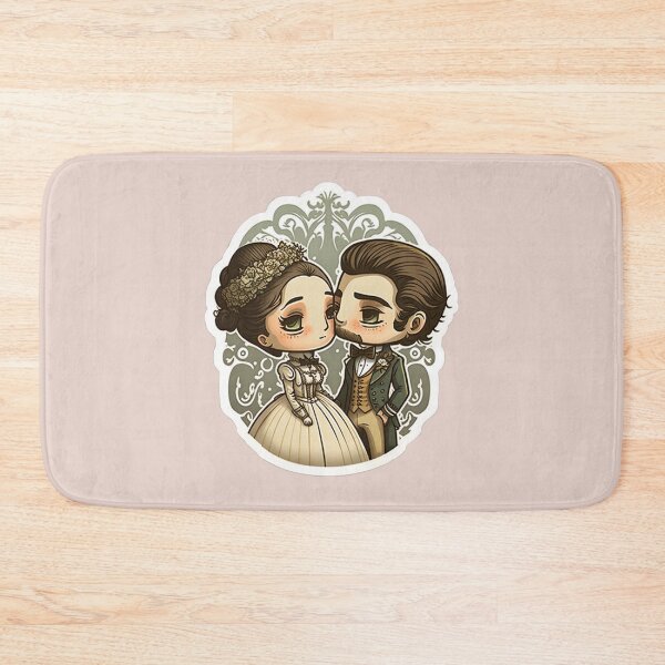 Item preview, cute sweet kawaii cartoon Victorian wedding couple designed and sold by LuckyRonin.