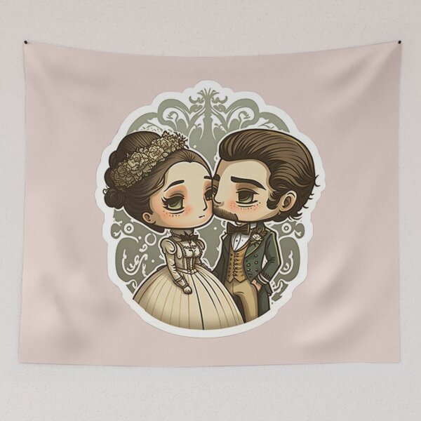 Item preview, cute sweet kawaii cartoon Victorian wedding couple designed and sold by LuckyRonin.