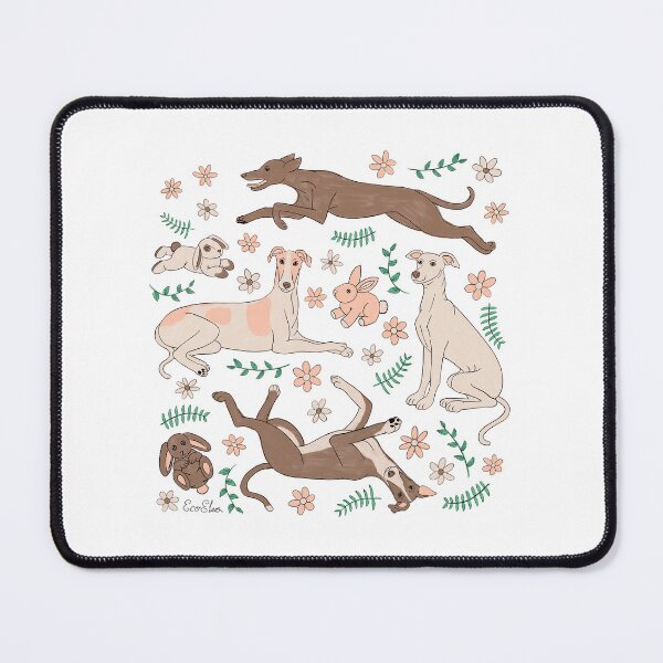 Item preview, Greyhounds Frolicking Print - Greyhounds & stuffed bunnies - Greyhounds Pastel Spring Palette - White designed and sold by EcoElsa.