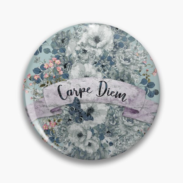Item preview, Motivational quote Carpe Diem, floral butterflies and wild roses watercolor style composition designed and sold by Collagedream.