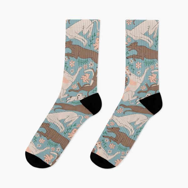 Item preview, Greyhounds Frolicking Pattern - Greyhounds & stuffed bunnies - Greyhounds Pastel Spring Palette - Dull Sky Blue designed and sold by EcoElsa.