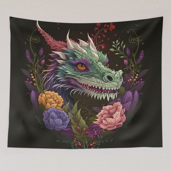 Item preview, Beautiful dragon with flowers designed and sold by Maryberry96.