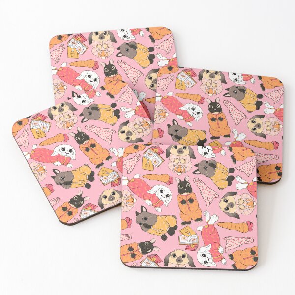 Item preview, Bunnies in Pajamas Pattern - Sweet snuggly rabbits wearing pjs - Retro Sunset & Light Pink - baby bunny, nursery art, designed and sold by EcoElsa.