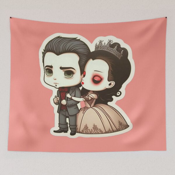 Item preview, cute sweet spooky vampire victorian wedding couple designed and sold by LuckyRonin.