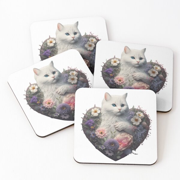 Item preview, A White Cat in Heart of roses  designed and sold by BISJOU.